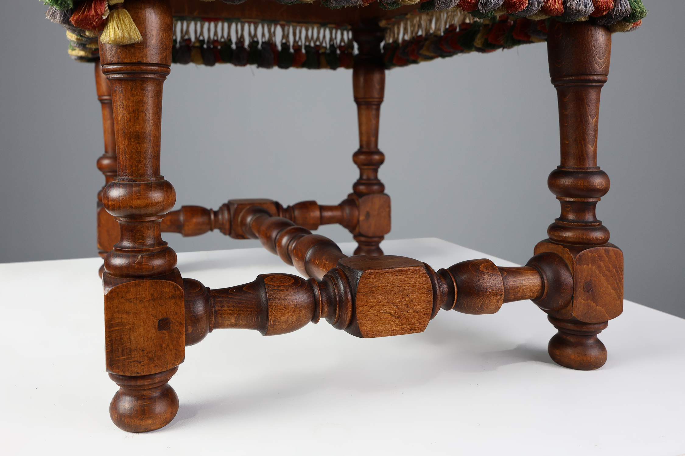 Antique Wood and Fabric Ottoman, France, 1890sthumbnail